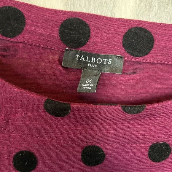 Talbots Purple Long Sleeve flocked black polka dots 100% Cotton Tunic Top 1X - Picture 3 of 8